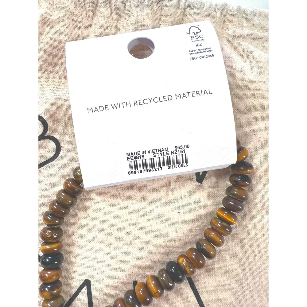 Madewell Semiprecious Tiger's Eye Bead Star Charm Necklace Gold Tone NWT - Picture 4 of 4